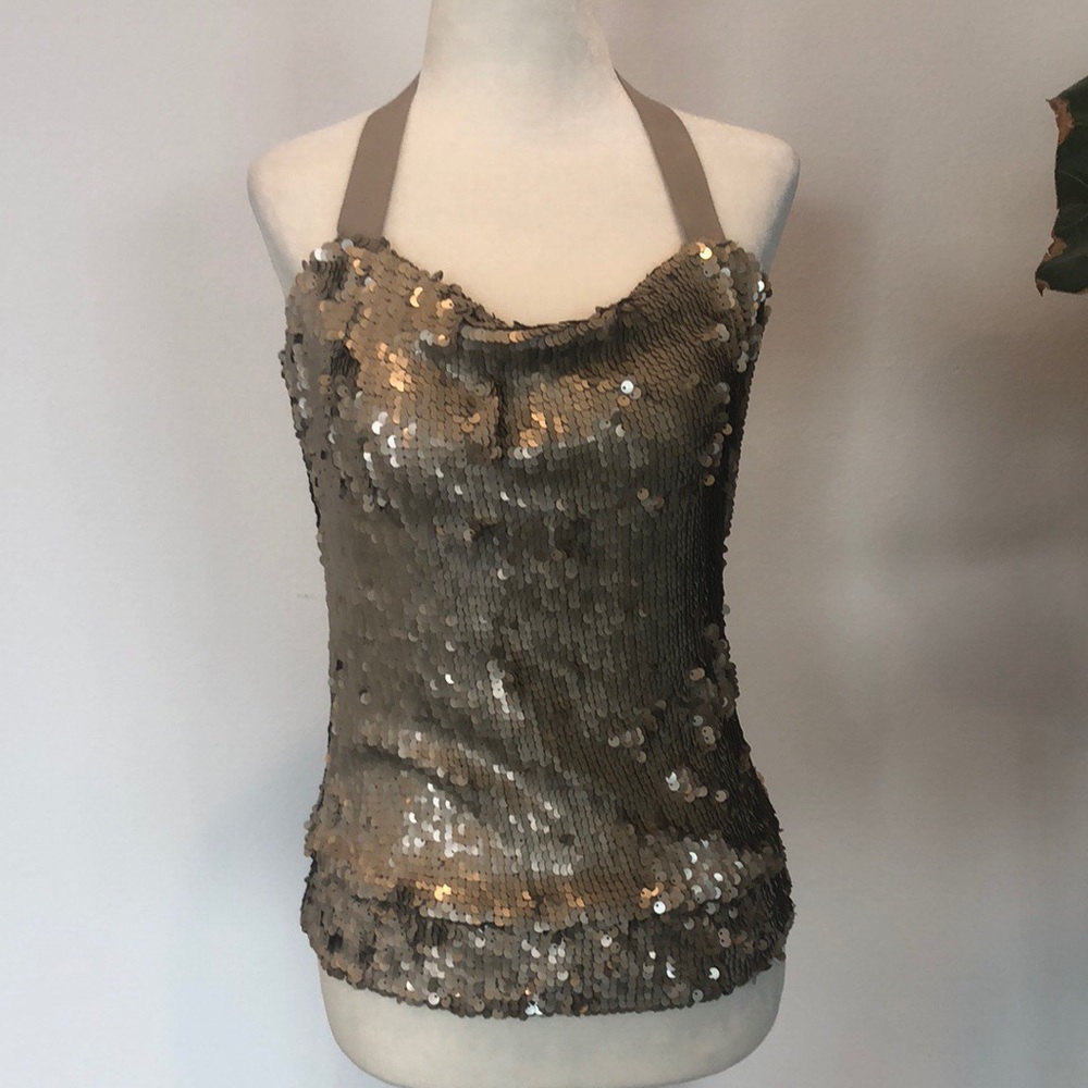 Malloni gold sequins halter top